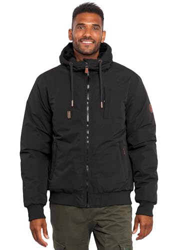ALESSANDRO SALVARINI Herren Winterjacke (S-3XL) mit Kapuze - Teddyfleece innen komplett, Winddicht, Warme Jacke Männer - AS-320 Schwarz Large