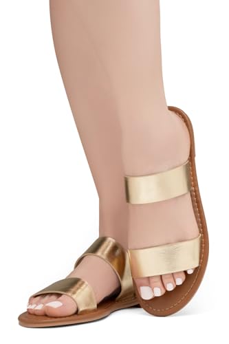 Image of Herstyle Flat Sandals for Women, Double Strap Slide Sandals, Open Toe Slip On, Comfortable Cushioned Footbed Casual Summer Shoes for Daily Wear, Beach, Vacation, Clear Options
