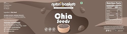 Image of NUTRIBASKET Premium Raw Chia Seeds Jar Pack | Omega 3 and Fibe Seeds Rich in Calcium, Protein & Fibre | For Fat Loss and Weight Management JAR PACK 900gm