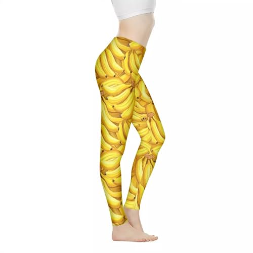 xixirimido Yoga Pants for Women Yellow Bananas Print Gym Workout Leggings Adult Tights for Athletic Running Jogging Cycling High Waist Tummy Control