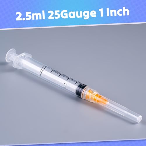 Image of 2.5ml Syringes with 25 Gauge 1 Inch Needles Luer Lock, Disposable Individually Packed 50 Pack