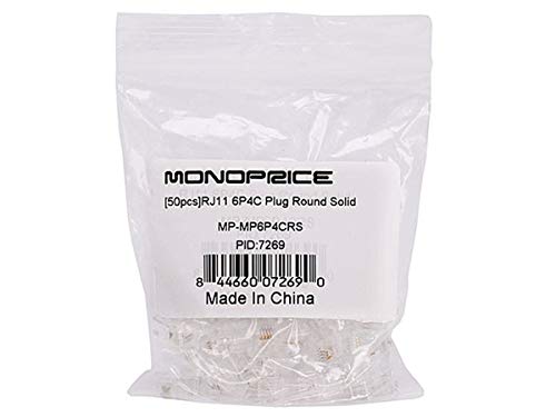 Monoprice 107269 RJ11 6P4C Plug Redondo 2 Paquetes de 50 miniatura 3