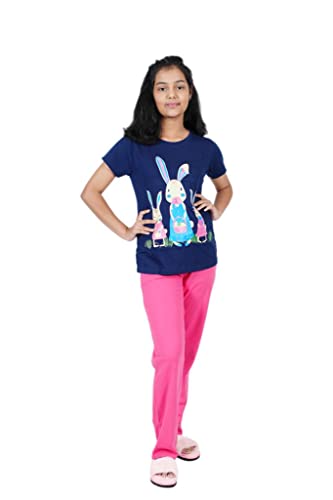 Image of Rabbittospotty Cotton Hosiery Cartoon Printed Night Suits for Girls (9-16 Years) Red White Navyblue Pink and Greenwhite