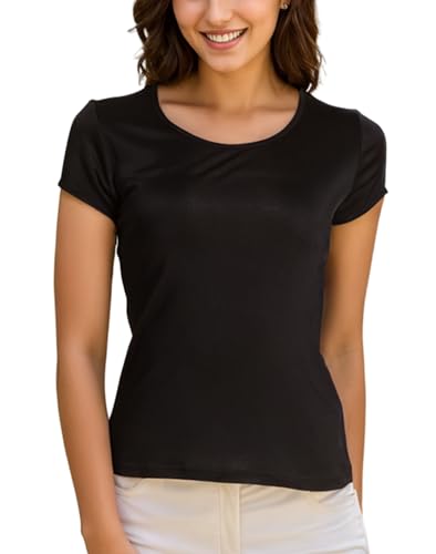 Womens Mulberry Silk T Shirts Basic Crewneck Short sleeve Tee Tops Blouse Summer Casual Solid Tshirts2