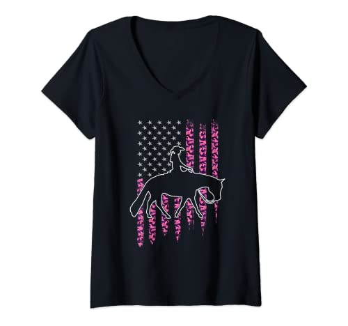 Mujer Western Pleasure Riding Design para mujeres | Patriotic Horse Camiseta Cuello V