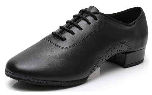 ZengyeZoo Dance Shoes for Men Ballroom Lace-up Standard Latin Tango Salsa Shoes with Heel X8007 Black US 5.5