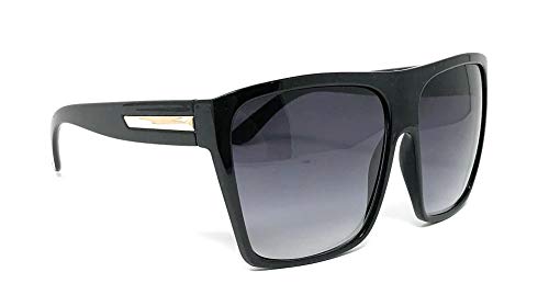 Large Oversized Retro Fashion Square Flat Top Sunglasses (Black-Gold)3
