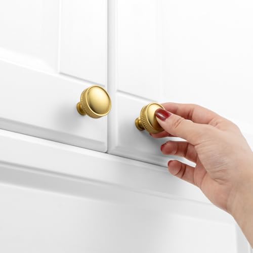 KOOFIZO 10 Pack 1-1/4 Inch Brushed Gold Kitchen Cabinet Knobs Gold Drawer Knobs Round Single Hole Cabinet Pulls for Cabinets Drawers K35 Dresser Cupboard Bedroom Bathroom by KOOFIZO - Used condition - Image 4