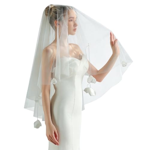 Velo de novia de cuentas florales hechas a mano y acabado exclusivo de borde quemado