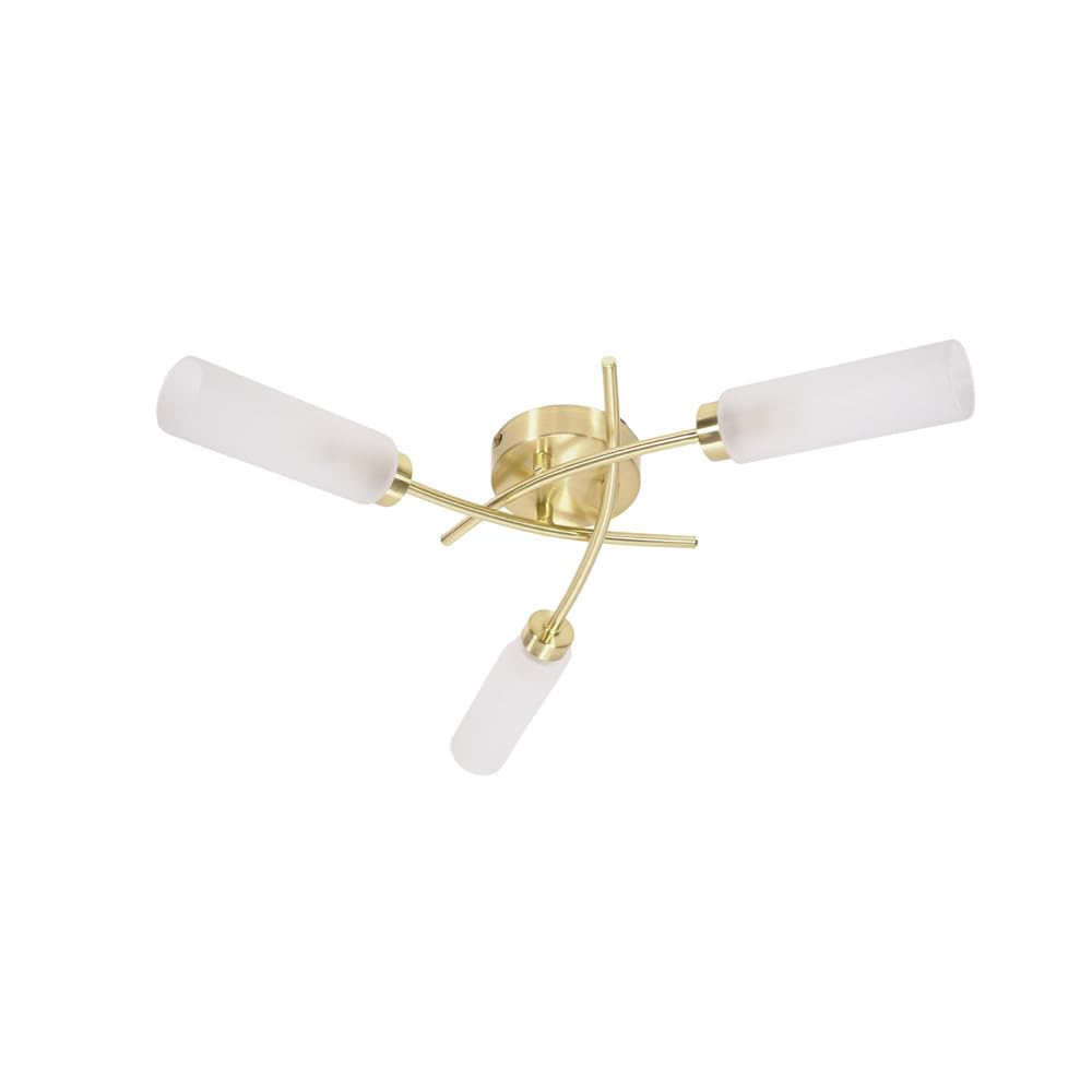 ValueLights | 3 Way Curved Cross Over Design Brushed Gold Ceiling Light Fitting | Close-to-Ceiling Lights, Home Décor & Improvement Essential | Includes Bulb | Mains Wired