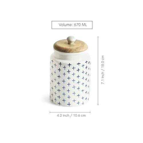 Image of ExclusiveLane 'StarMark' Airtight Ceramic Jars for Kitchen Storage (Set of 4, Each Jar Capacity : 670 ml, 18 Cm) |Ceramic Jar with Wooden Lid Salt Jars Multi-Utility Snacks Jars & Containers