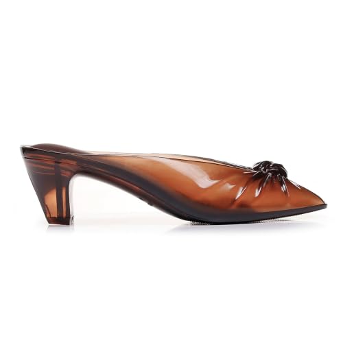 Agodor Dark Brown Jelly Kitten Heel Mules Sandals for Women Twist Knot Slip On Clear Jellies Slide Sandals Square Open Toe Low Heel Backless Mule Jelly Shoes for Summer Party Daily Wear US7 by Agodor - Used condition - Image 6