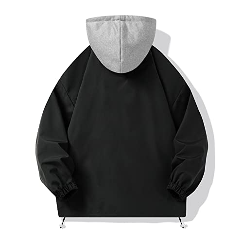 Mens Autumn And Winter Casual Loose Hooded Simple Solid Sports Button Coat Pattern Cardigan Sweaters For Men Black #TOP1
