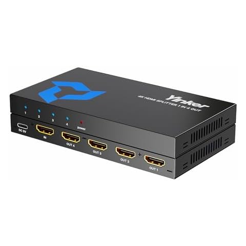 Yinker 4K HDMI Splitter 1 in 4 Out, 4K@30Hz 1x4 Slim HDMI Splitter for Multiple Monitors, 1 to 4 USB Powered Splitter Only Duplicate/Mirror for PS4 Fire Stick HDTV Cover