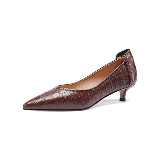 TinaCus Women's Handmade Genuine Leather Pointed Toe Low Kitten Heel Slip On V-Shaped Retro Pump Shoes