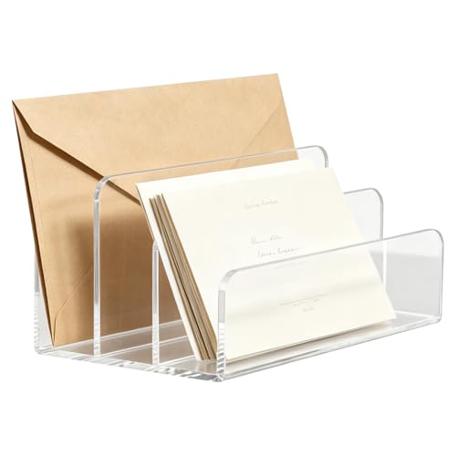3-Compartment-Clear-Acrylic-Mail-Holder-Vertical-Letter-Sorter-Multifunctional-Desk-Organizer-for-Bills-Documents-Envelopes-Notebooks-Office-Home-File-Rack 3-Compartment Clear Acrylic Mail Holder, Vertical Letter Sorter & Multifunctional Desk Organizer for Bills, Documents, Envelopes & Notebooks, Office & Home File Rack - Image 1