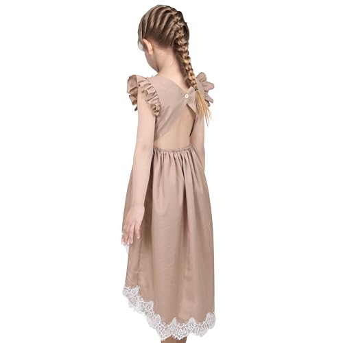 Sunny Fashion Girls Dress Lace Hi-lo Hollow Back Ruffle Sleeve Party Pageant3