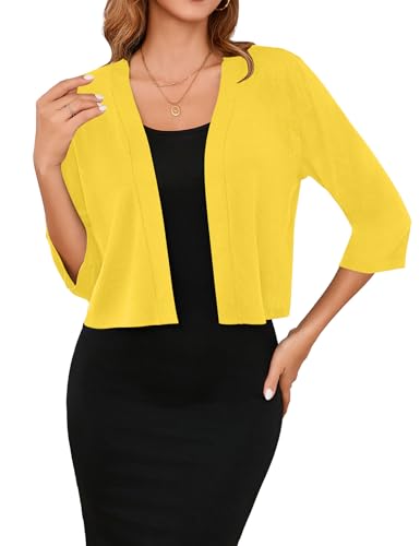 Image of Iandroiy Women's 3 /4 Sleeve Shrugs Lightweight Open Front Cropped Cardigan for Women