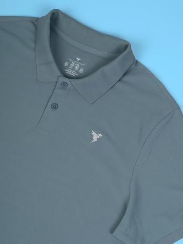 Image of TECHNOSPORT Men's Solid Slim Fit Polo Collar T-Shirt MATPIQ Half Sleeve Button Polyester for Gym Golf Casual Anti Odour UPF50+