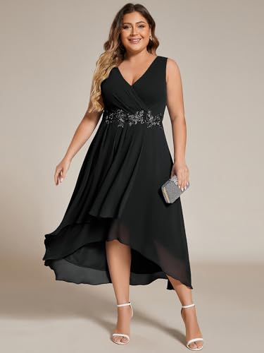 Image of Ever-Pretty Women's Summer Chiffon Sleeveless V Neck Applique Plus Size High Low Formal Wedding Guest Dresses 41926-PZ