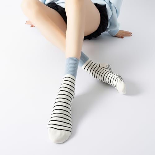 Image of Verdancy Yoga Pilates Socks with Grips for Women Non Slip Striped Cushioned Crew Socks for Barre Ballet Dance