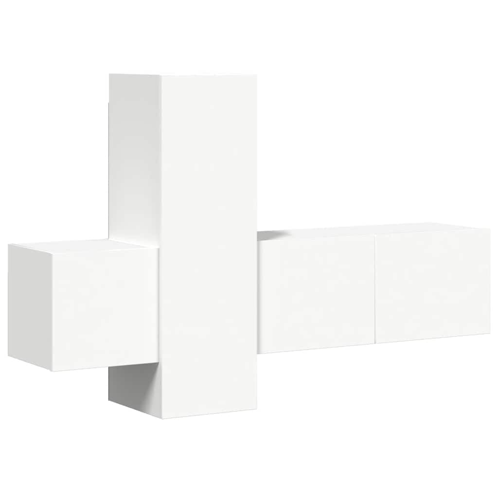 3-TLG. TV-Schrank-Set Weiß Holzwerkstoff, Hängend, Modernes Media-Center für Wohnzimmer Schlafzimmer, Elegantes Design, Robuste Konstruktion