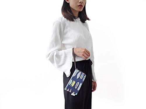 Image of Taianda Women Phone Wristlet Wallet Pouch (Feather Pattern Navy Blue)