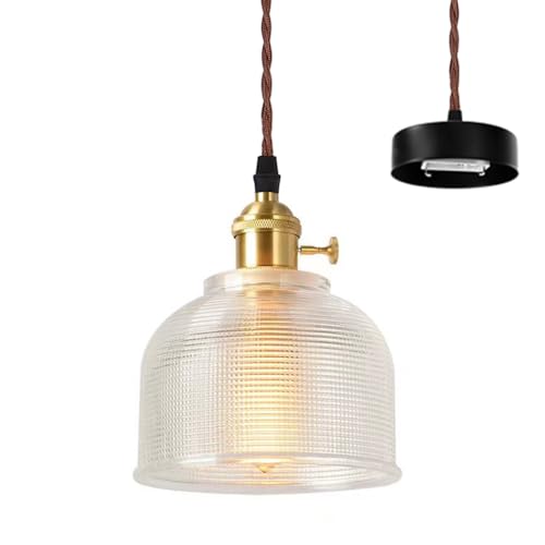 Herischen ガラス ペンダントライト 吊り下げ照明 1灯 銅色ソケット＆ガラス 雰囲気たっぷりな影 ダイニングライト インテリア照明 E26口金 居間 食卓 階段 玄関 キッチン レストラン 電球別売り (引掛シーリング式)