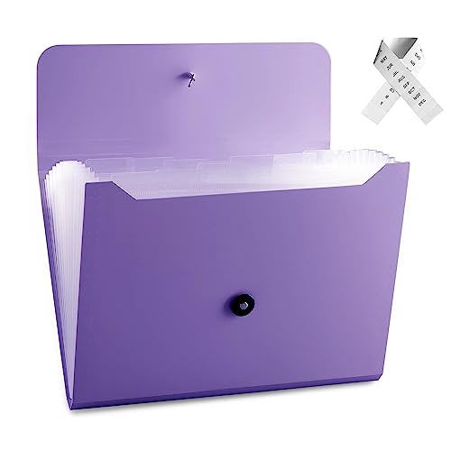 Expanding File Folder File Organizer with 13 Pockets Accordion Filing Folder Aesthetic Paper Organizer for Work, School, Home, Office, Deep Purple