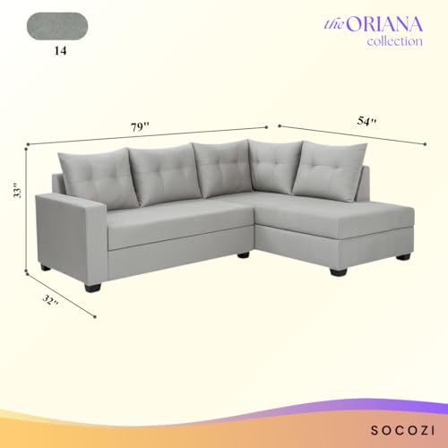 Image of SOCOZI Oriana 4 Seater RHS L Shape Sofa Set | Soft Velvet Suede Fabric | Modern Design | Plush Comfort Cushions for Living Room (Light Grey)