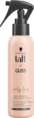 Taft x Gliss Hitzeschutz-Spray Lovely Long (150 ml), Multitasking-Spray bietet Hitzeschutz bis zu 230°, Schutz vor Spliss und langanhaltende definierte Styles