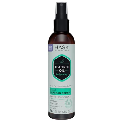 HASK Tea Tree Oil 5-in-1 Leave-In Conditioner, Soothing and Restoring for All Hair Types, colour safe, gluten-free, sulfate-free, paraben-free - 1 175mL Bottle