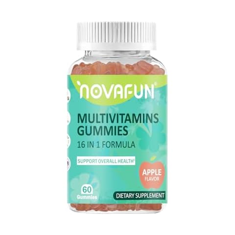 Novafun Multivitamin Gummies,16-in-1 Supplement with Essential Vitamins & Minerals for Overall Health, Vegetarian & Gluten-Free, Apple Flavor, 60 Count Cover