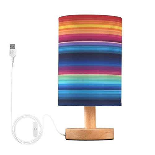 SDMKA Mexican Stripe Print Bedside Table Lamp for Bedroom, Minimalist Nightstand Lamp with Round Fabric Shade for Living Room, Office, No Bulb Required