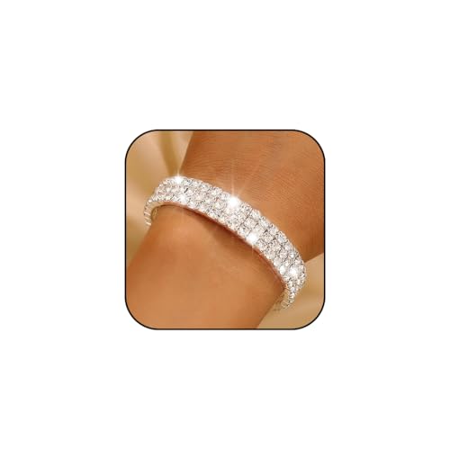 Sakytal Silver Rhinestone Bracelets Crystal Tennis Open Cuff Bangle Bracelet Prom Party Wedding Bracelet For Women cover