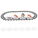 Xweptuy Juego de 22 Piezas de Tren de Sushi con Mesa giratoria y Tren de Comida con 1 Cabezal, 3 carros y más, eléctrico con Pilas para Mesa de Comedor o Regalos para niños (sin Sushi)