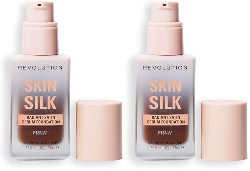 Image of Revolution, Skin Silk Serum Foundation, Light to Medium Coverage, Lightweight & Radiant Finish, Contains Hyaluronic Acid, F18 Deep Skin Tones, 0.77 fl oz (Pack of 2)