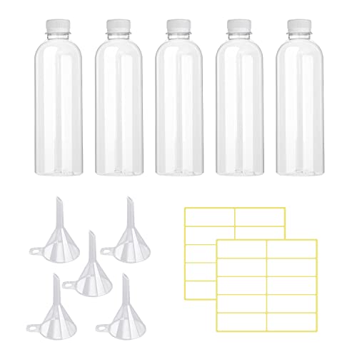 Lot de 5 flacons en plastique transparent de 100 ml, pour lotion, démaquillant, avec bouchon à vis, facile à transporter, avec 5 entonnoirs et 20...