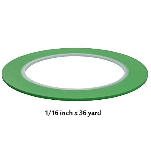Jinbing High-Temp Vinyl Fine Line Fineline Masking Tape Automotive Paint For Curves Green 1/16 Inch 1/8 Inch 6Rolls #TOP3