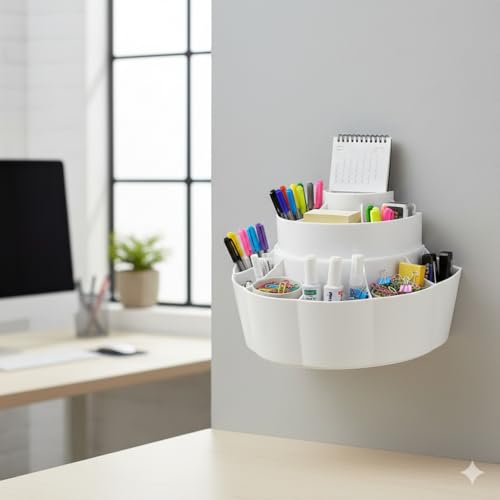 Image of CIPLA PLAST Two-Tier Self-Adhesive Wall Mount Organizer And Counter Top, White Plastic Storage Caddy, Multi-Purpose Shelf for Kitchen, Bathroom, Office, Desktop Organization White