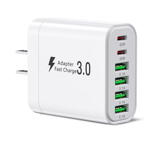 Image of USB Wall Charger Block, 70W 6-Port( 2USBC+4USBA) Fast Charging Block, USBC Multiport Wall Plug for iPhone 17 /16 /15 /14 /13 /12, Samsung S25 /S24 /S23,Universal Power Adapter