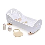 Tender Leaf Toys - Sweet Dreams Dolly Bed - Wooden Baby Doll Rocking Cradle with Bedding and Accessories - Encourages Love and Nurturing Play for Boys and Girls - Age 18m+