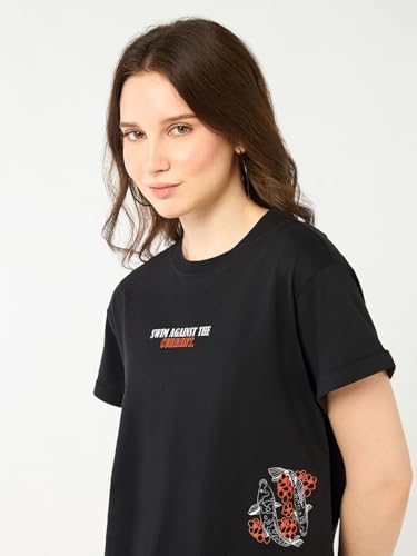 Image of Bewakoof Women's My Badass Graphic Printed 100% Cotton T-Shirt - Boyfriend Fit, Round Neck, Half Sleeve