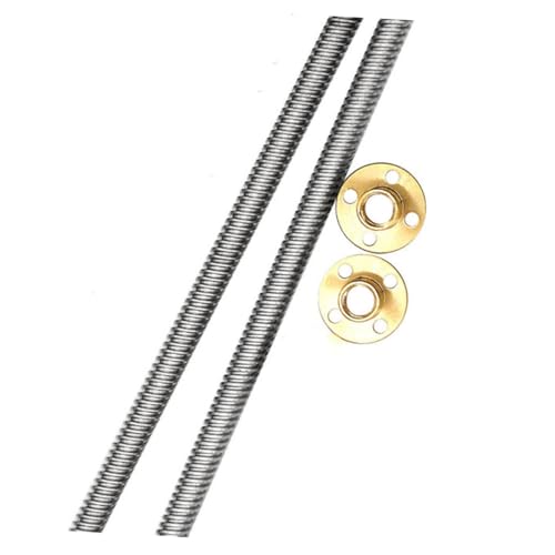 Mobestech 2pcs Lead Screw Stainless Steel Threaded Rod Shape Lead Screw for Printer Stepper Motor Nut