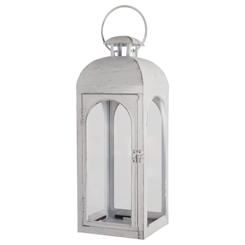 Damsico Lantern Decorative Indoor & Outdoor, Large Hanging Candle Lanterns, Metal Decorative Candle Lanterns, Waterproof Hanging Lantern for Porch Patio Wedding Home (White)