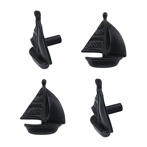 Antrader 4 Stück Segelboot-Schrankknöpfe, Einloch-Schubladengriff für Küche, Schublade, Kleiderschrank, Kommode, Schwarz Cover