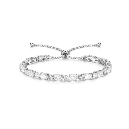 Moissanite Bolo Tennis Bracelet,4.64cttw Adjustable 3*5mm Bolo Simulated Diamond Bracelets,18K