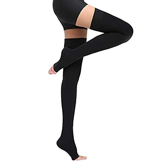 Never Quit Compression Stocking for Varicose Vein & DVT - Above Knee, Calf & Thigh Support and Pain Relief (Large, Black)