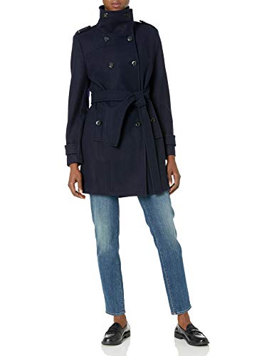 Calvin Klein Women's Wool Belted Double Breasted Coat, Navy, Large
