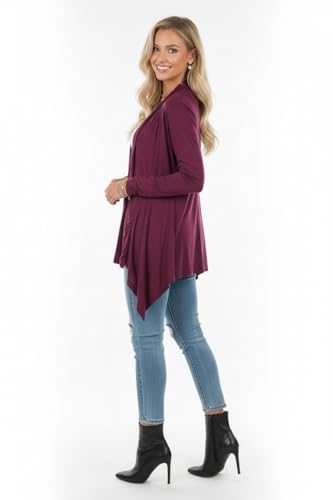 Image of ToBeInStyle Womens Open Front Long Sleeve Lightweight Asymmetrical Draped Cardigan with Side Pockets